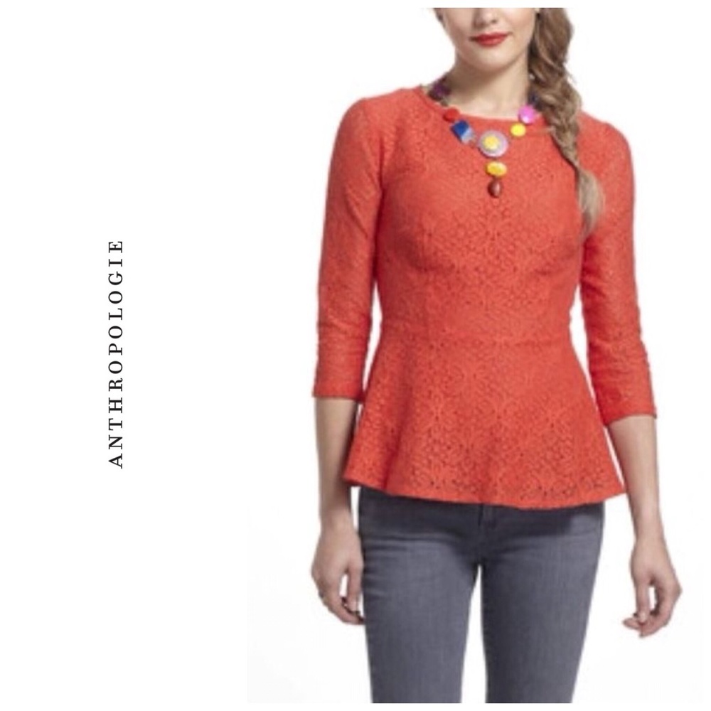 Anthropologie Floral Lace peplum top - red